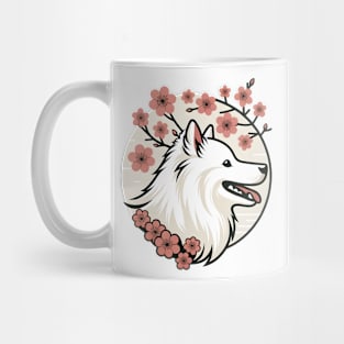 American Eskimo Dog Revels in Spring Cherry Blossoms Mug